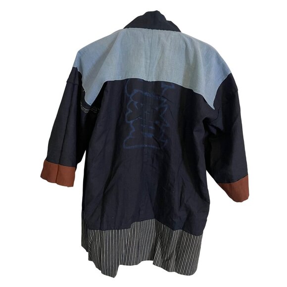 Traditional Japanese Happi Coat Kanji Print Striped Open Front Size Fits L-XL - Picture 6 of 16